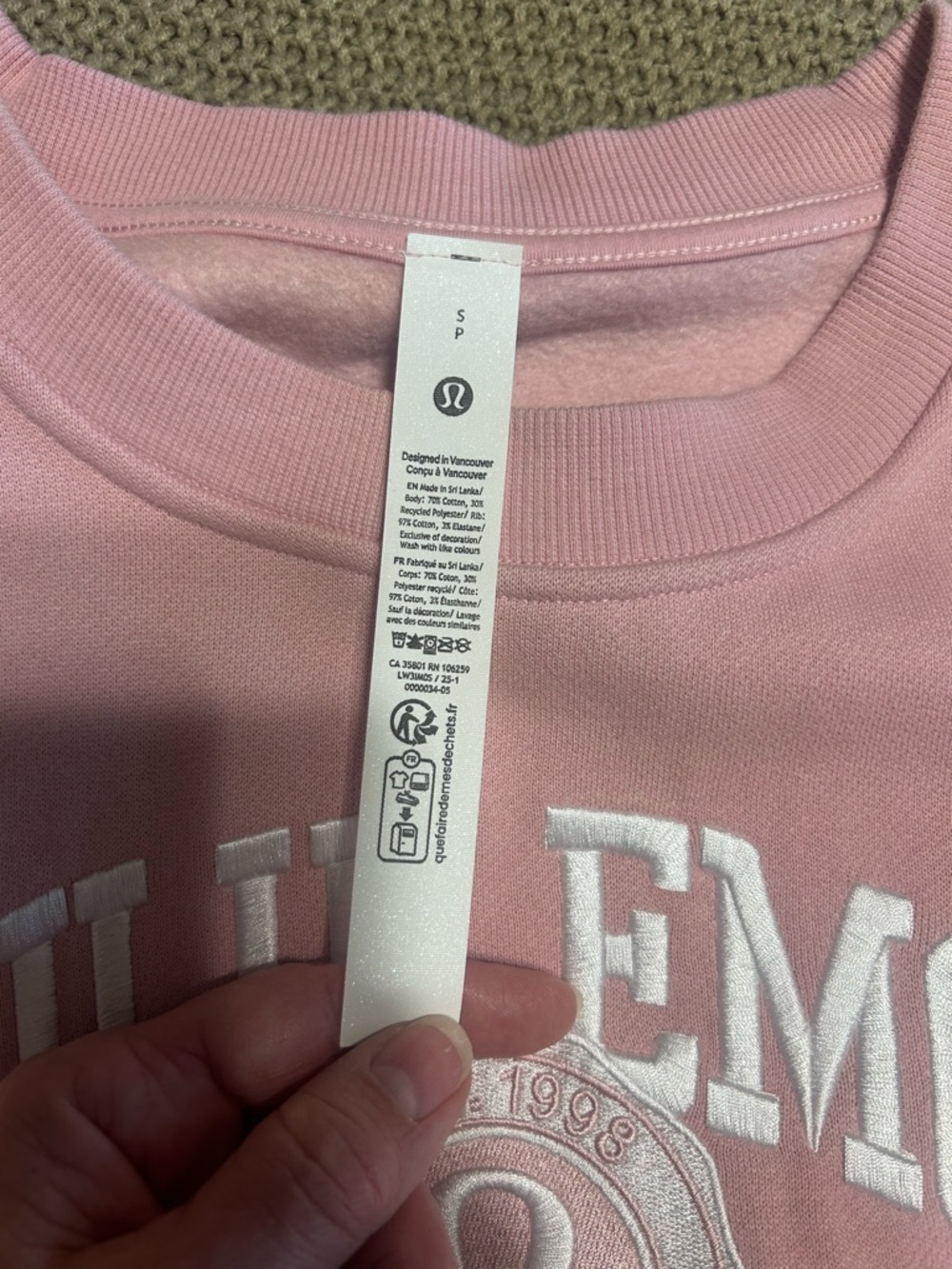 lululemon athletica Pink Embroidered Logo Crewneck Sweatshirt